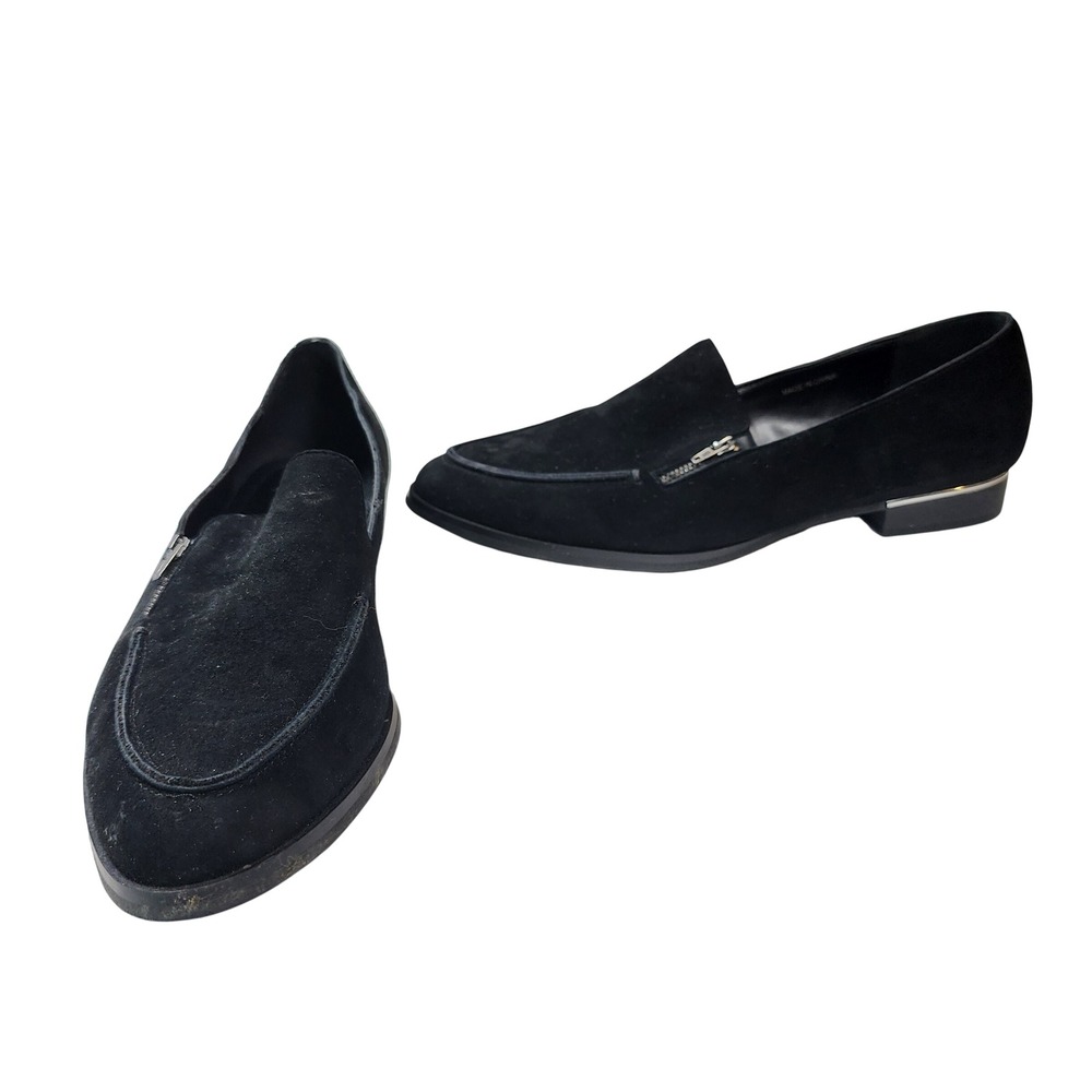 Rag & Co Black Suede Zip Loafers Pointed Toe‎ Flats EU 41 US 10 Casual Preppy